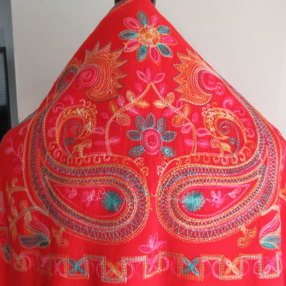 New Embroidered Pashmina Cashmere Wool Shawl Stole Wrap Scarf Throw 67x27" Red - Picture 7 of 13